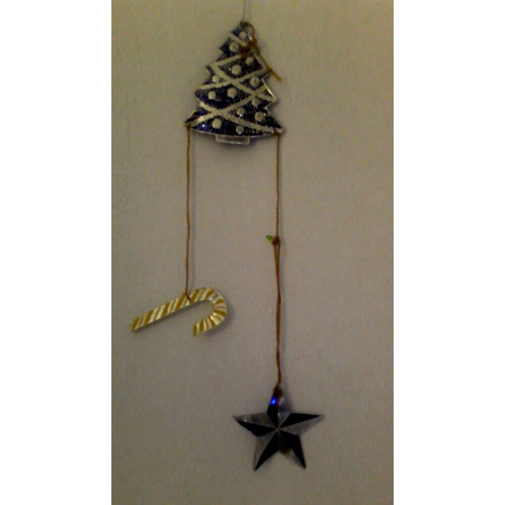 Blue Foil Christmas Tree w/ candy cane star h hanging Mobil 1950s